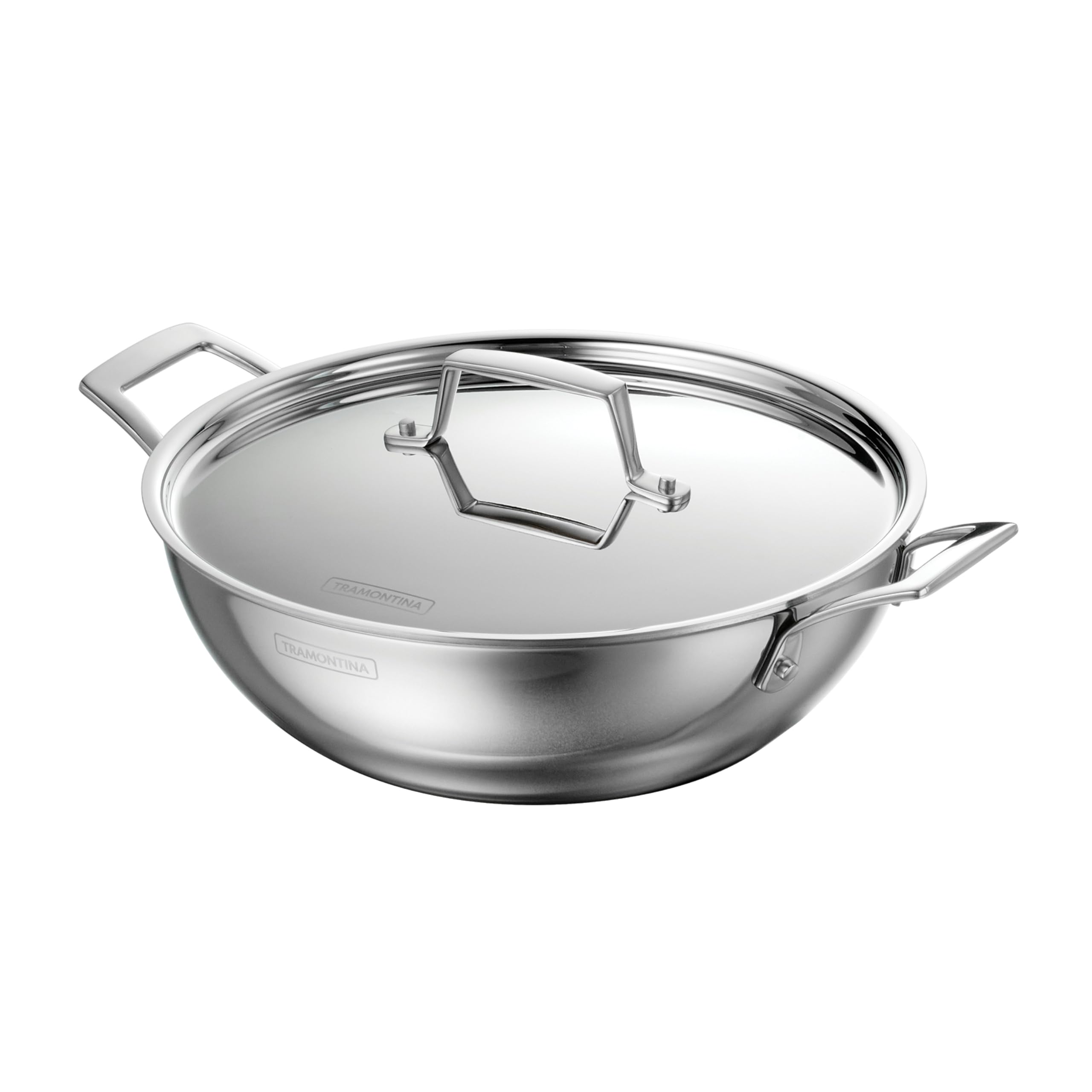 Tramontina Utsava 4-Quart Tri-Ply Clad Stainless Steel Kadai with Lid, Kadhai Pot for Indian Cooking