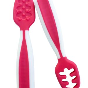 Baby Spoons, Feeding Littles, Silicone Pre-Spoon for Kids Aged 6+ Months - First and Second Stage Spoons, Baby Led Weaning, Teething Spoons, Infant Feeding - Toddler Utensils - 2 Spoons, (Pink/White)