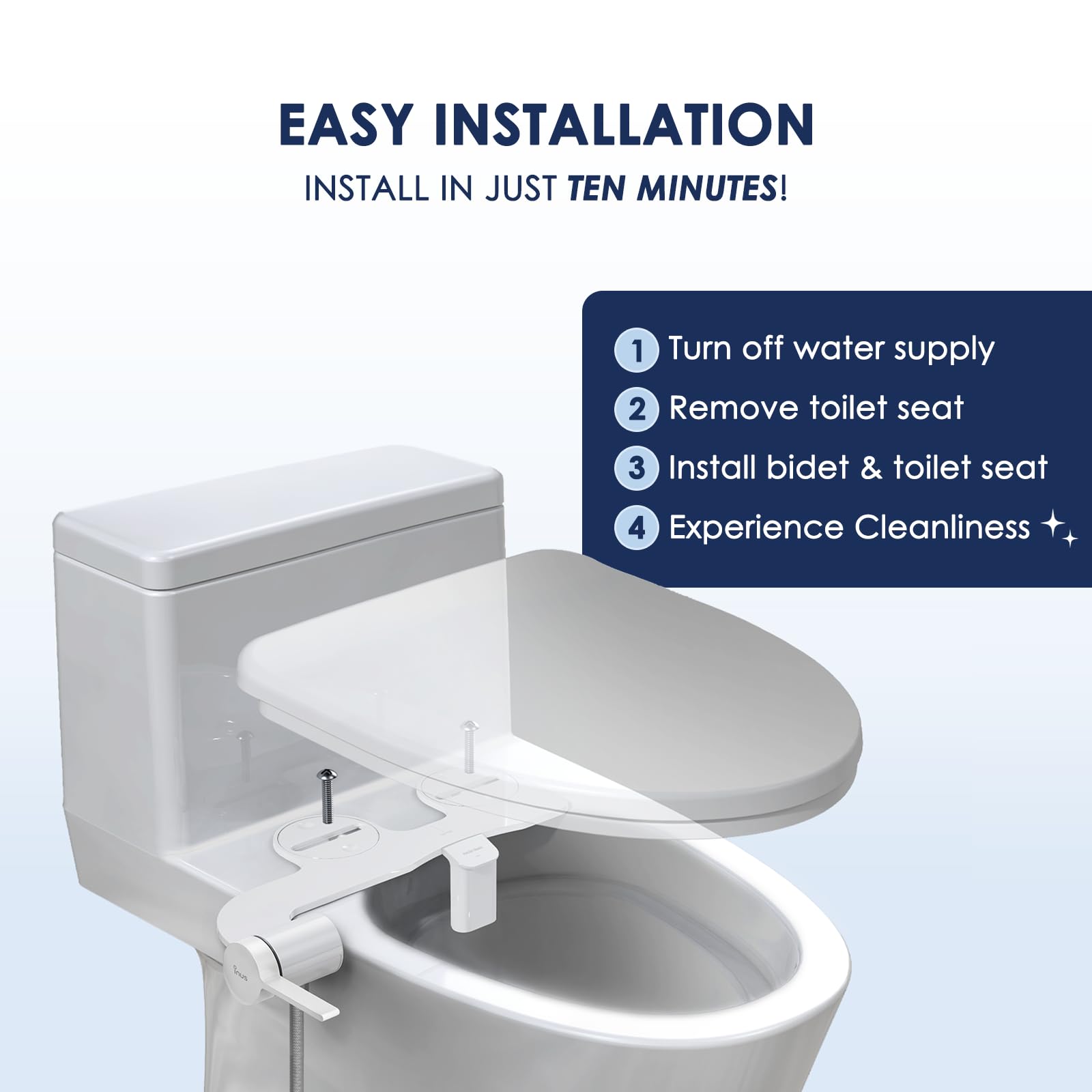 INUS Dual Nozzle Bidet Attachment for Existing Toilets Seat,Slim Non-Electric Bidet Toilet Seat Attachment with Easy-to-Hold Design Control-White Color