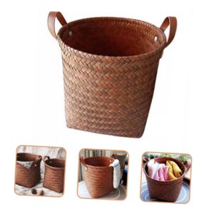 Cabilock Woven Basket Wicker Toy Basket Laundry Basket Woven Trash Container for Cars Woven Storage Basket Car Decoration Closet Baskets Seagrass Storage Baskets Car Toy Brown Leather