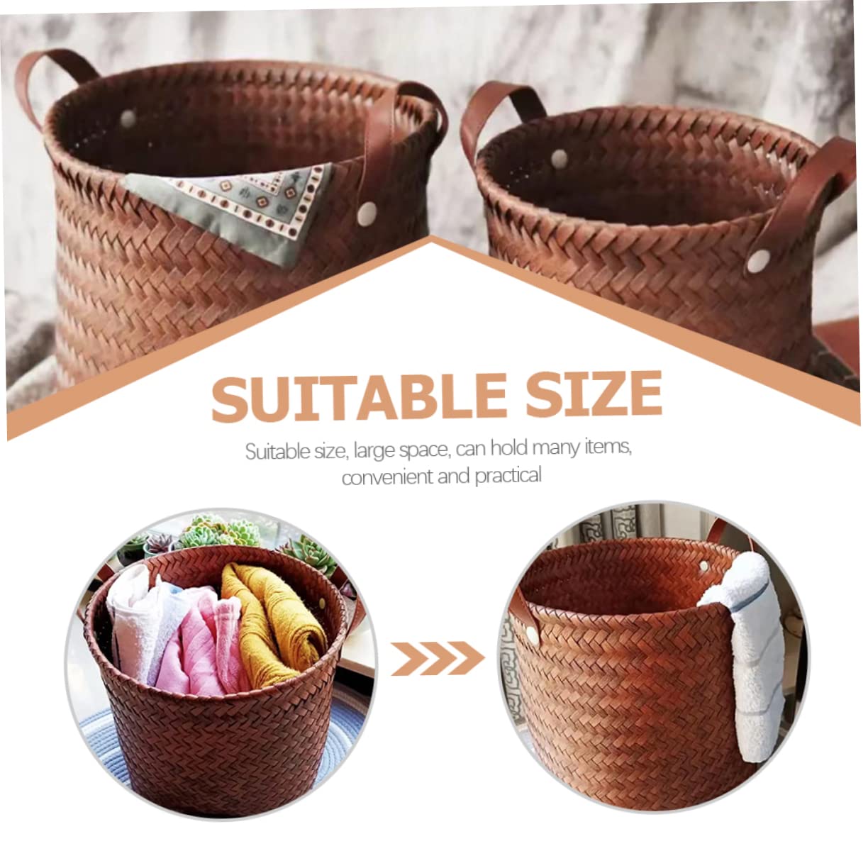 Cabilock Woven Basket Wicker Toy Basket Laundry Basket Woven Trash Container for Cars Woven Storage Basket Car Decoration Closet Baskets Seagrass Storage Baskets Car Toy Brown Leather