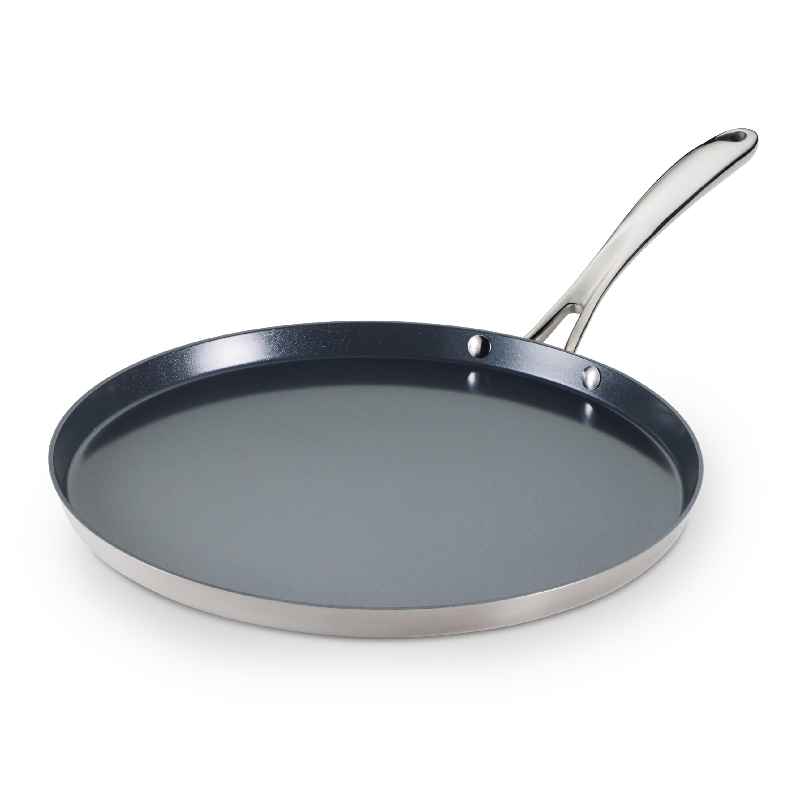 Tramontina Utsava 12-Inch Tri-Ply Clad Stainless Steel Ceramic-Coated Dosa Tawa, Non Stick Tava Pan for Roti, Crepe Pan, Comales para Tortillas, Pancake Griddle, Nonstick Flat Skillet