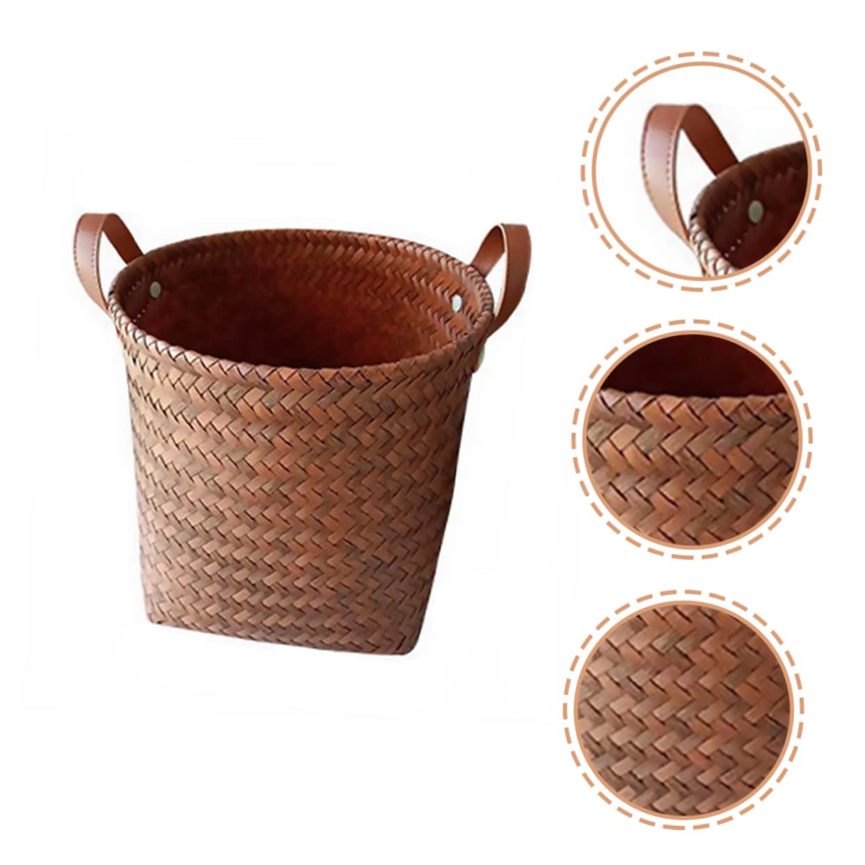 Cabilock Woven Basket Wicker Toy Basket Laundry Basket Woven Trash Container for Cars Woven Storage Basket Car Decoration Closet Baskets Seagrass Storage Baskets Car Toy Brown Leather