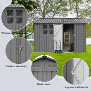 8x6 FT Metal Outdoor Storage Shed, Weather Resistant Tool Shed with Lockable Door, Vents & Window, Organization for Home/Backyard/Garden Tools/Lawn Mower/Bike Storage, Grey