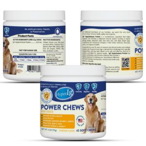 hyperig power chews for dogs - chicken flavor, igy hyperimmune protein for immune system health, joint support, stress & anxiety relief, and healthy skin & coat – 45 soft chews - 113 grams