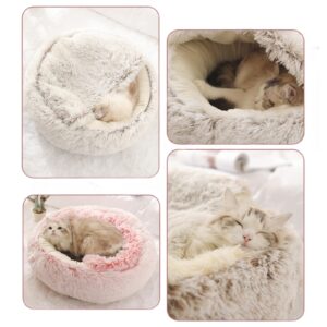 Calming Cat Cave Bed with Hooded Cover, Short-Haired Plush Washable Bed with Non-Slip Bottom, Comfortable and Cozy Round Bed for Small and Medium Cats, Anti-Anxiety Pet Bed(40cm/15.7inches, Green)