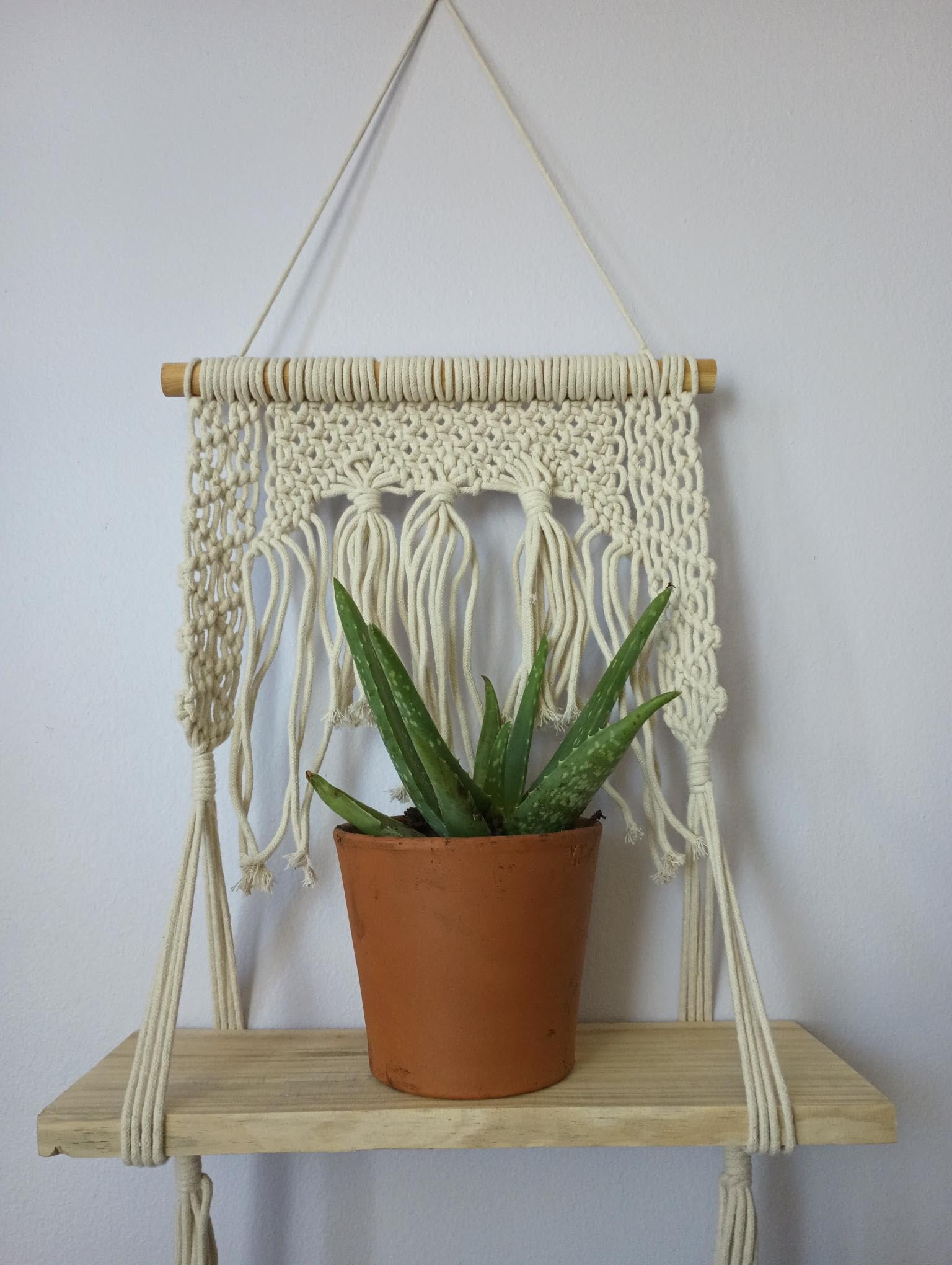 Kamal Brands -Handmade Macrame Wall Hanging Shelf with Tassels and Wooden Plank