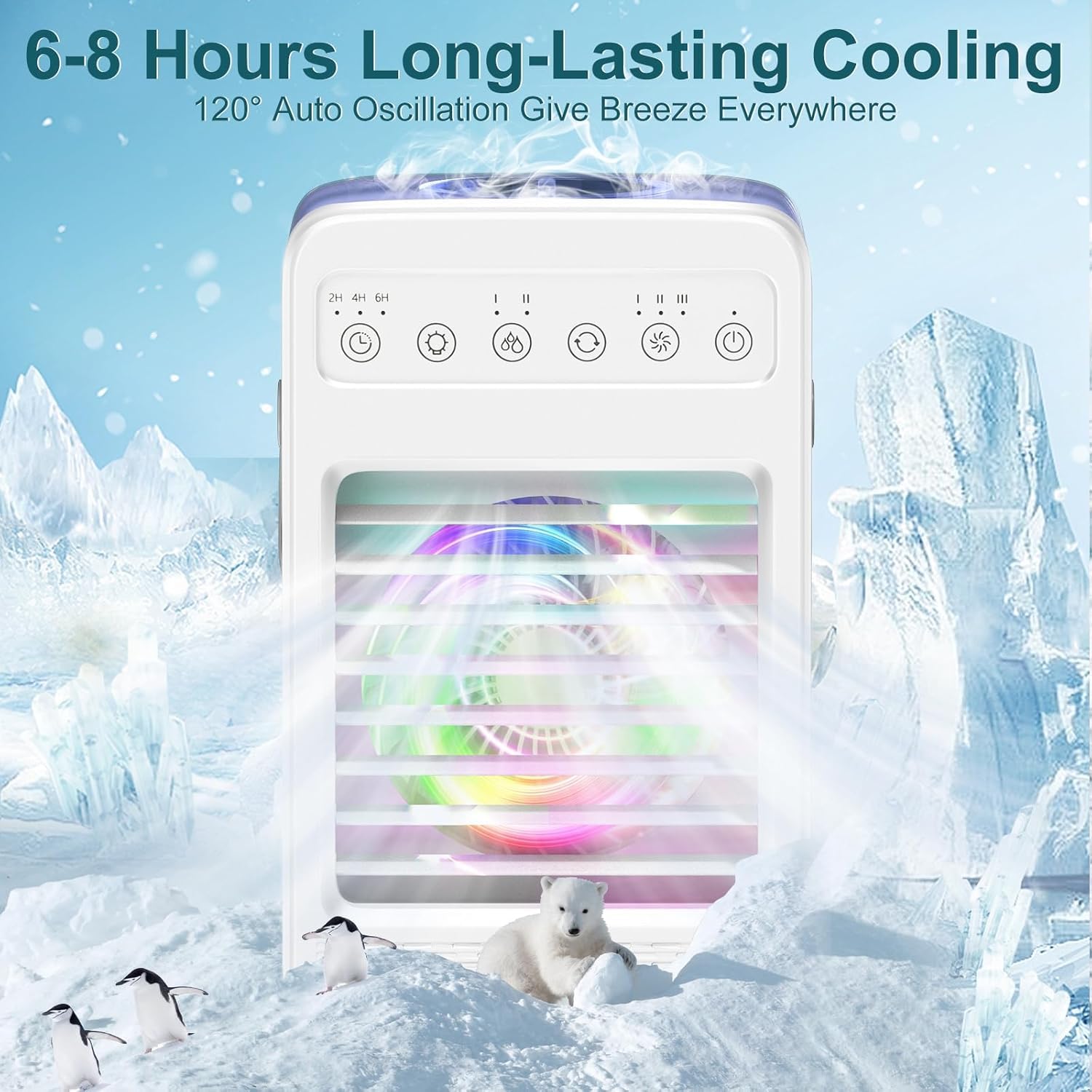 Portable Air Conditioners 2024,Mini Air Conditioners Portable for Room,Oscillating Small Mini AC with Timer,4 Speeds 2 Cool Mist,180° Oscillation Mini Air Conditioners for Room Kitchen Office Bedroom