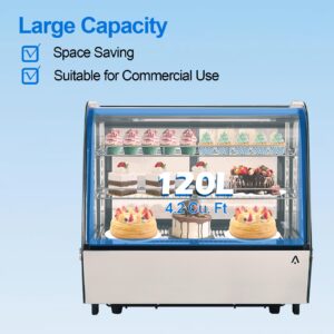 Commercial Display Refrigerator, 4.2 Cu.Ft Refrigerated Display Case, Countertop Pastry Refrigerator w/LED Light Air-cooling Automatic Defrost Rear Sliding Door for Cafe Restaurant Countertop/Floor