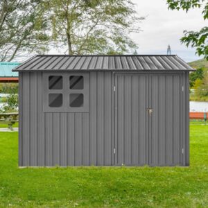 8x6 FT Metal Outdoor Storage Shed, Weather Resistant Tool Shed with Lockable Door, Vents & Window, Organization for Home/Backyard/Garden Tools/Lawn Mower/Bike Storage, Grey