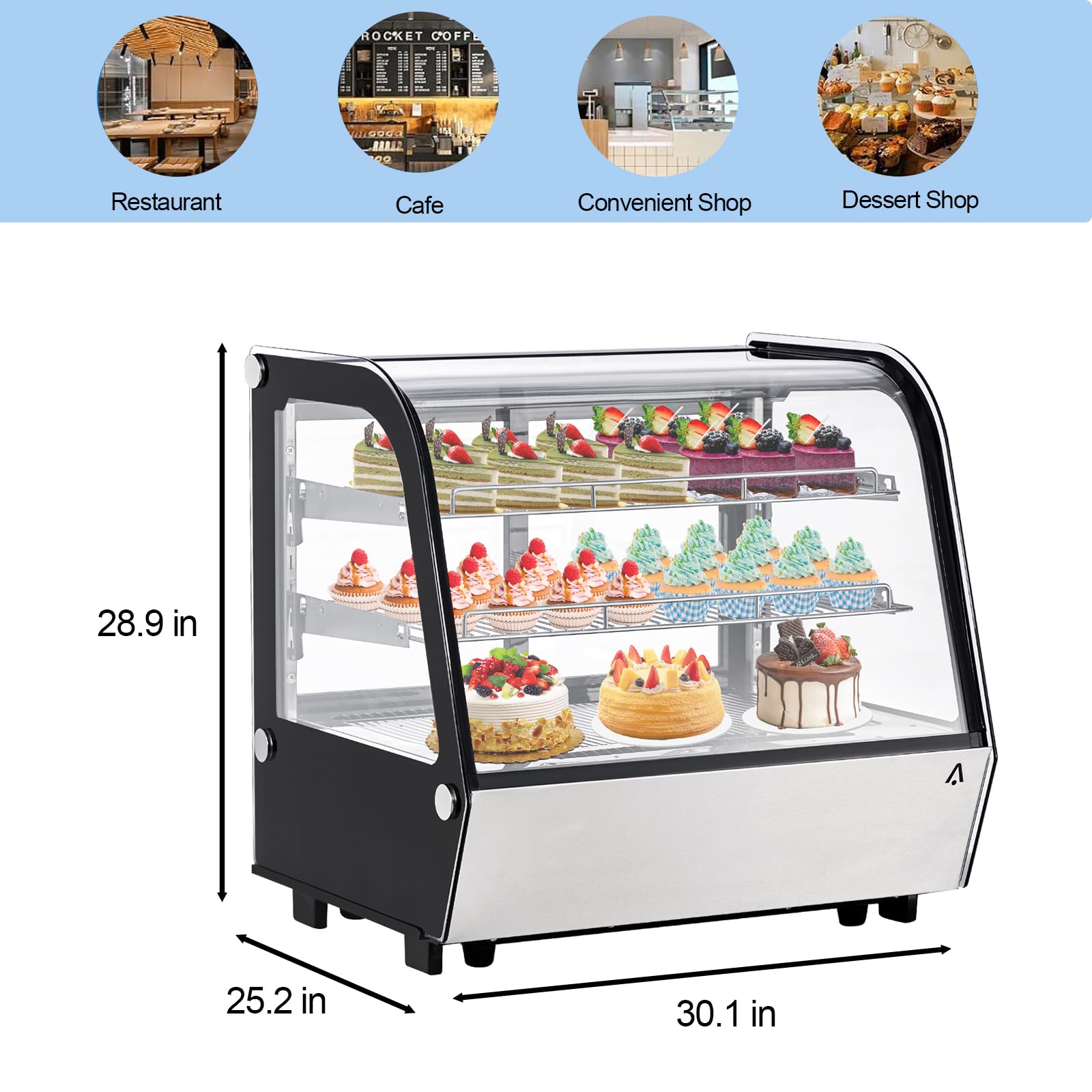 Commercial Display Refrigerator, 4.2 Cu.Ft Refrigerated Display Case, Countertop Pastry Refrigerator w/LED Light Air-cooling Automatic Defrost Rear Sliding Door for Cafe Restaurant Countertop/Floor