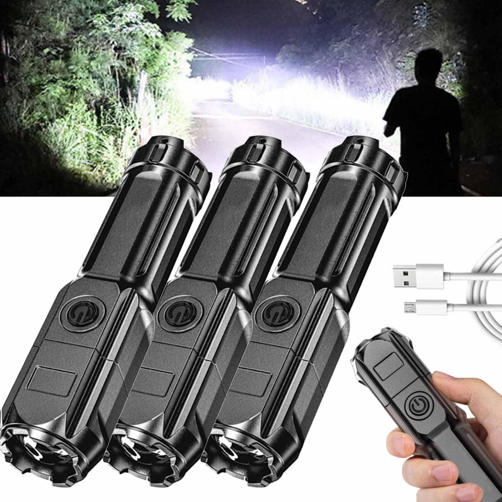 MONKPEAR Peachloft Flashlight - Peachloft Light, Peach Loft Powerful LED Flashlight, Flashlights High Lumens, Adjustable Zoom Mini Flash Light, Rechargeable, Ipx4 Waterproof (3PCS)