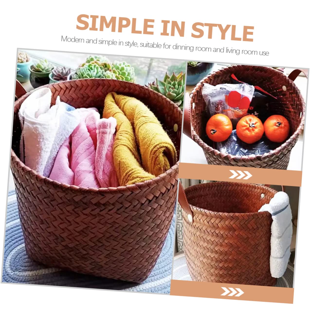 Cabilock Woven Basket Wicker Toy Basket Laundry Basket Woven Trash Container for Cars Woven Storage Basket Car Decoration Closet Baskets Seagrass Storage Baskets Car Toy Brown Leather