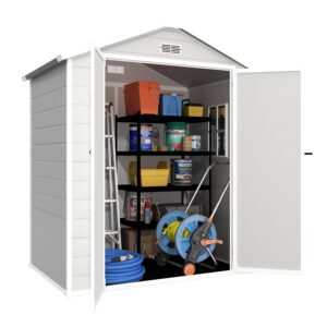 seizeen 6x4.4ft resin shed with floor, waterproof outdoor plastic garden shed with lockable doors, window & vents, outdoor storage shed for storing patio furniture, tools, bike and lawn mower (gray)