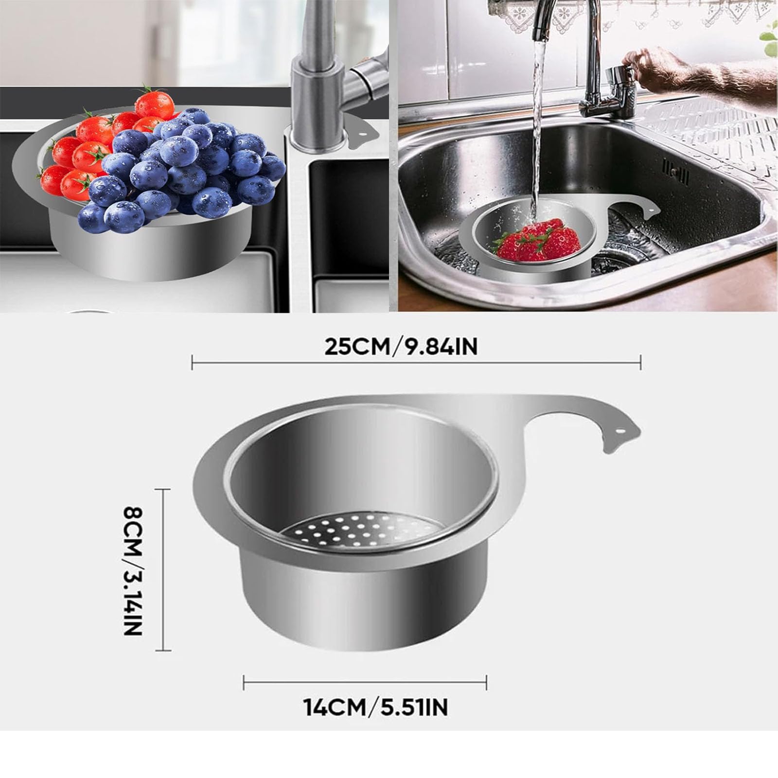 Swan Stainless Steel Sink Strainer Basket - 2024 NEW Durable Drain Basket for Kitchen Sinks, Faucet Hanging Filter Basket, Premium Stainless Steel Sink Strainer (1PCs)