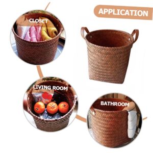 Cabilock Woven Basket Wicker Toy Basket Laundry Basket Woven Trash Container for Cars Woven Storage Basket Car Decoration Closet Baskets Seagrass Storage Baskets Car Toy Brown Leather