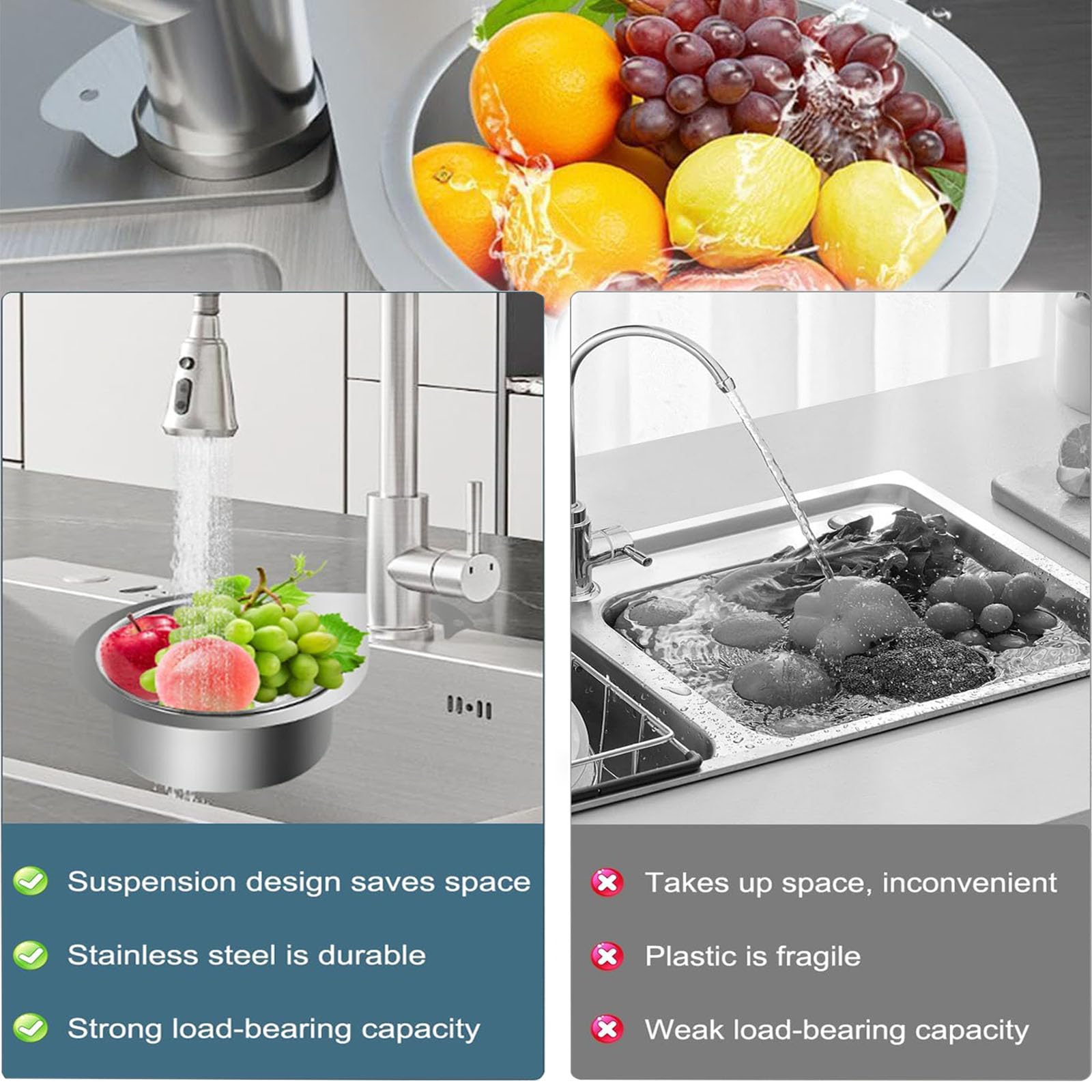 Swan Stainless Steel Sink Strainer Basket - 2024 NEW Durable Drain Basket for Kitchen Sinks, Faucet Hanging Filter Basket, Premium Stainless Steel Sink Strainer (1PCs)