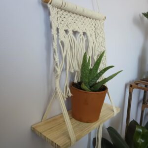 Kamal Brands -Handmade Macrame Wall Hanging Shelf with Tassels and Wooden Plank