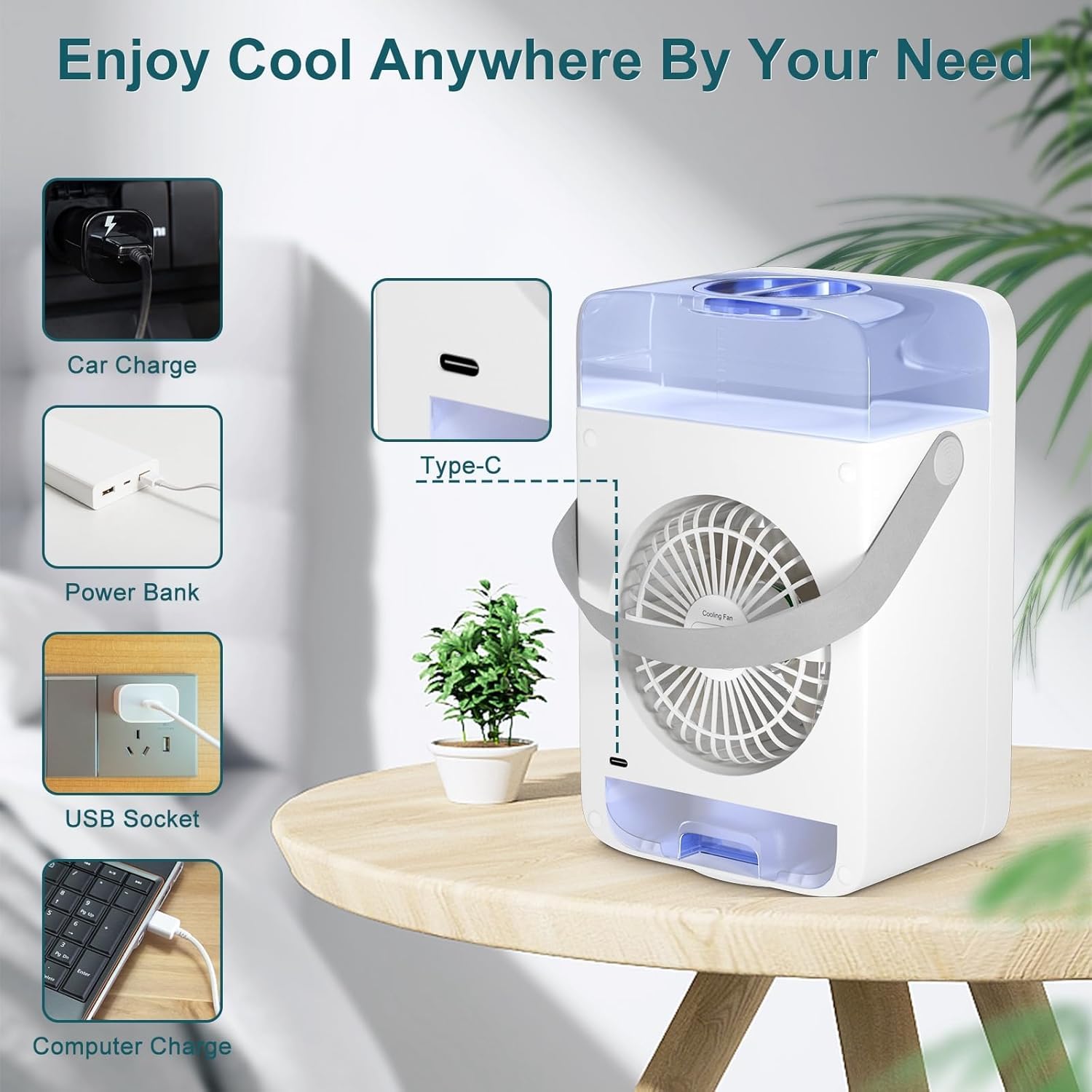 Portable Air Conditioners 2024,Mini Air Conditioners Portable for Room,Oscillating Small Mini AC with Timer,4 Speeds 2 Cool Mist,180° Oscillation Mini Air Conditioners for Room Kitchen Office Bedroom