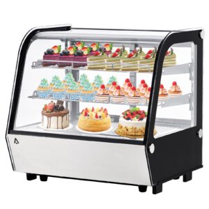 commercial display refrigerator, 4.2 cu.ft refrigerated display case, countertop pastry refrigerator w/led light air-cooling automatic defrost rear sliding door for cafe restaurant countertop/floor