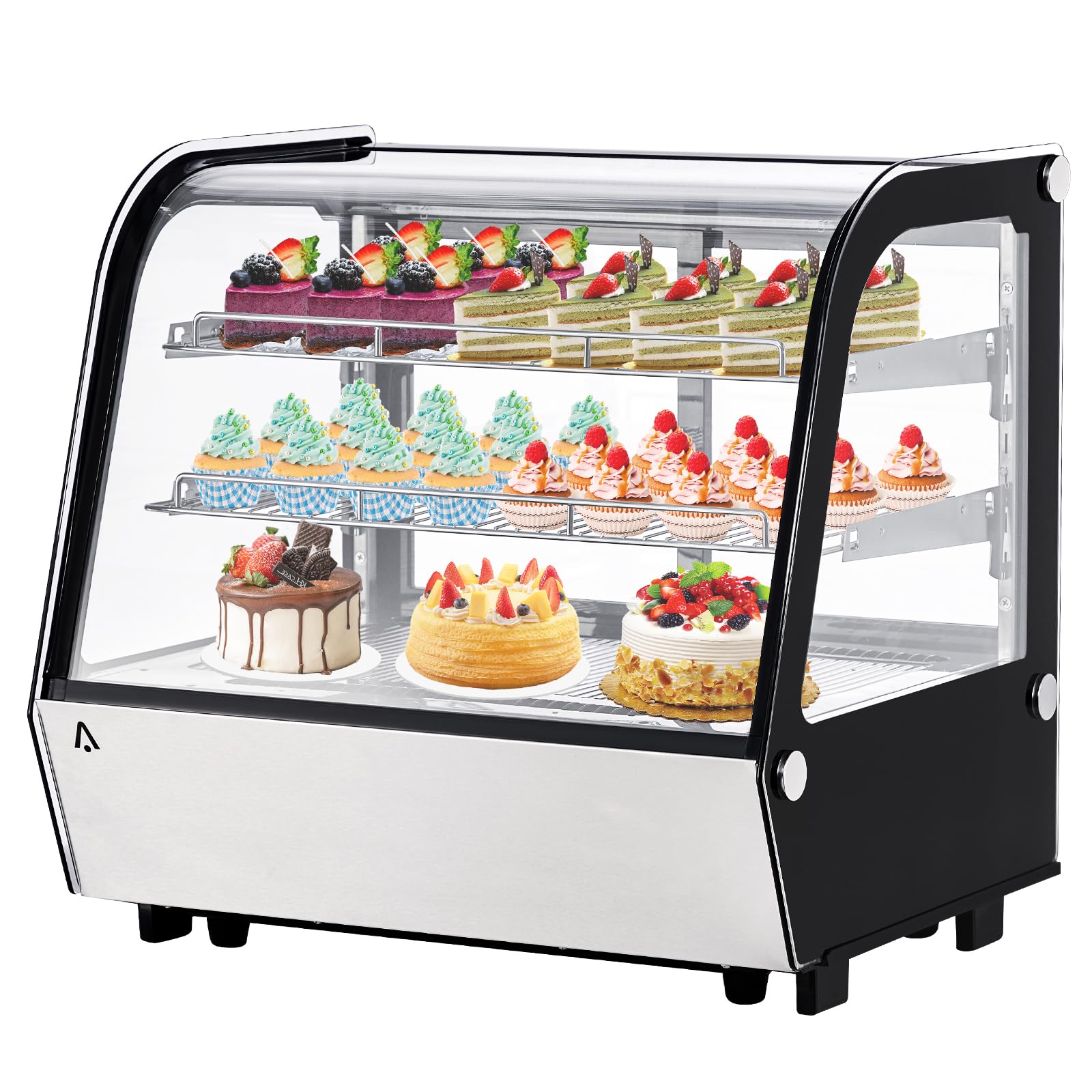 Commercial Display Refrigerator, 4.2 Cu.Ft Refrigerated Display Case, Countertop Pastry Refrigerator w/LED Light Air-cooling Automatic Defrost Rear Sliding Door for Cafe Restaurant Countertop/Floor