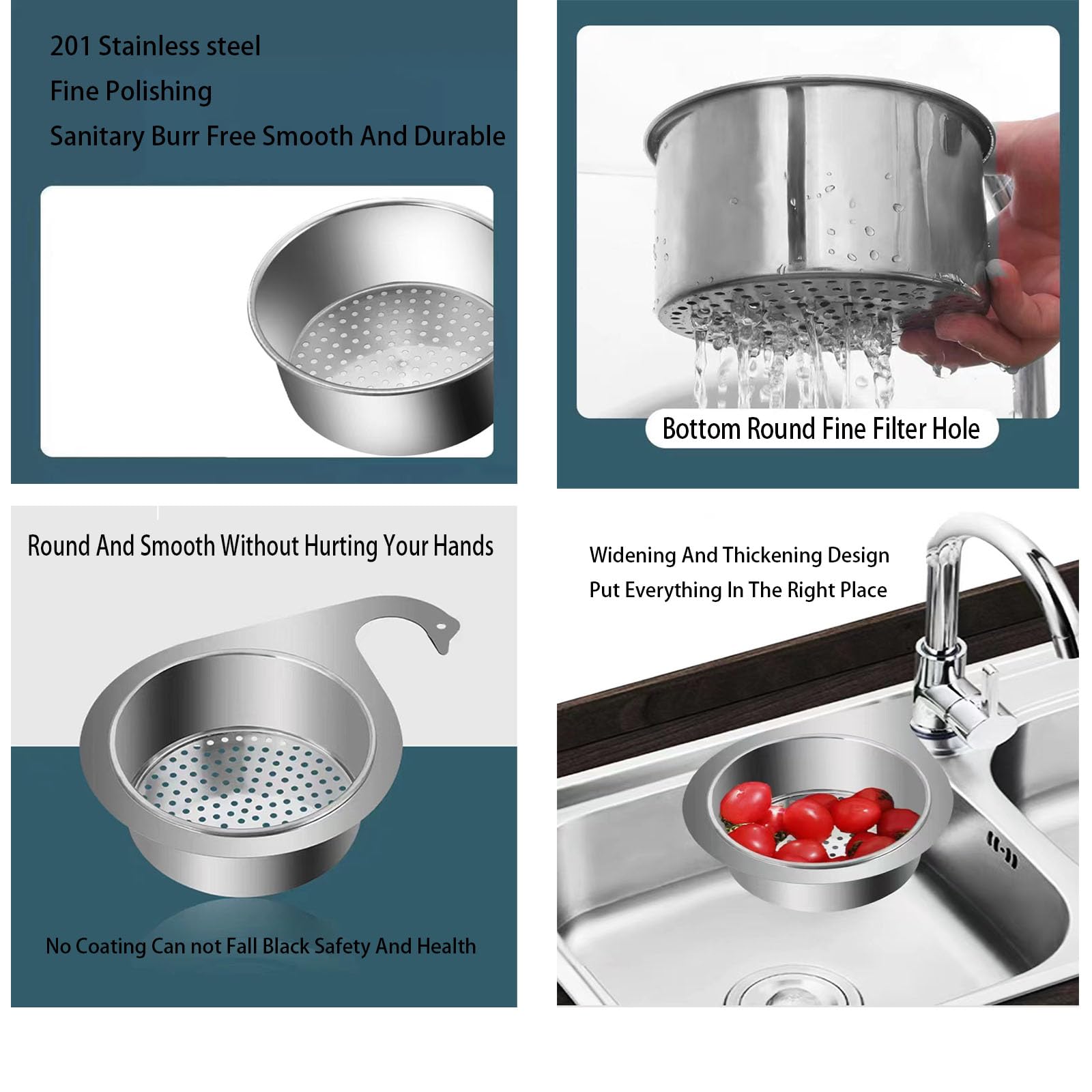 Swan Stainless Steel Sink Strainer Basket - 2024 NEW Durable Drain Basket for Kitchen Sinks, Faucet Hanging Filter Basket, Premium Stainless Steel Sink Strainer (1PCs)