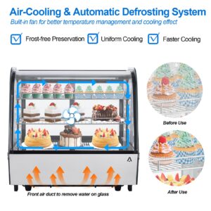 Commercial Display Refrigerator, 4.2 Cu.Ft Refrigerated Display Case, Countertop Pastry Refrigerator w/LED Light Air-cooling Automatic Defrost Rear Sliding Door for Cafe Restaurant Countertop/Floor