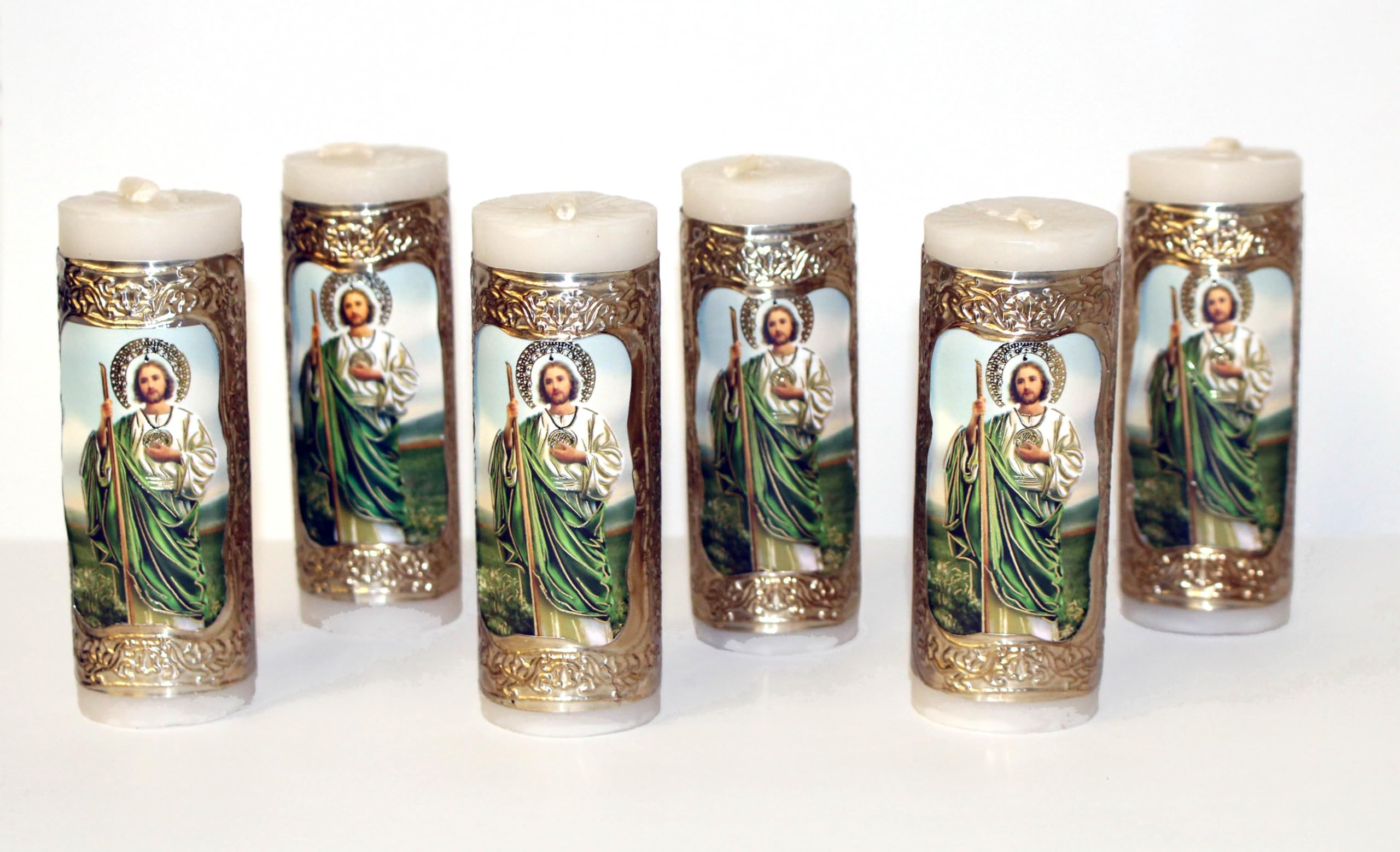 San Jude Saint Judas St. Tadeo Gold Baptism Candle Cirio Vela for Party Favors Candles 6pcs Vela repujadas Mi Bautizo Primera Comunion Confirmation Embossed DIY Gift