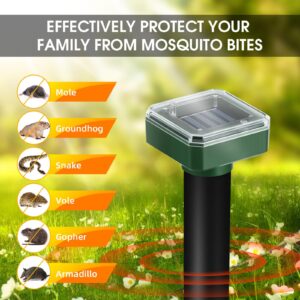 Mole Repellent Solar Powered Ultrasonic Gopher Repellent Groundhog Repeller Sonic Mole Deterrent Stake Vole Repellent Spikes Rodent Repellent for Lawns Yard, 8 Pack