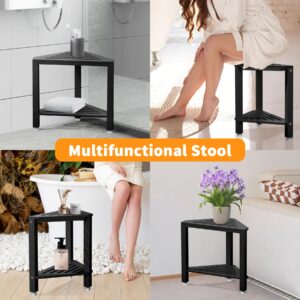 Shower Foot Rest 14 in, Acacia Wood Shower Stool for Shaving Legs,Corner Bath Shower Bench with Starage Shelf for Inside Small Shower Spaces