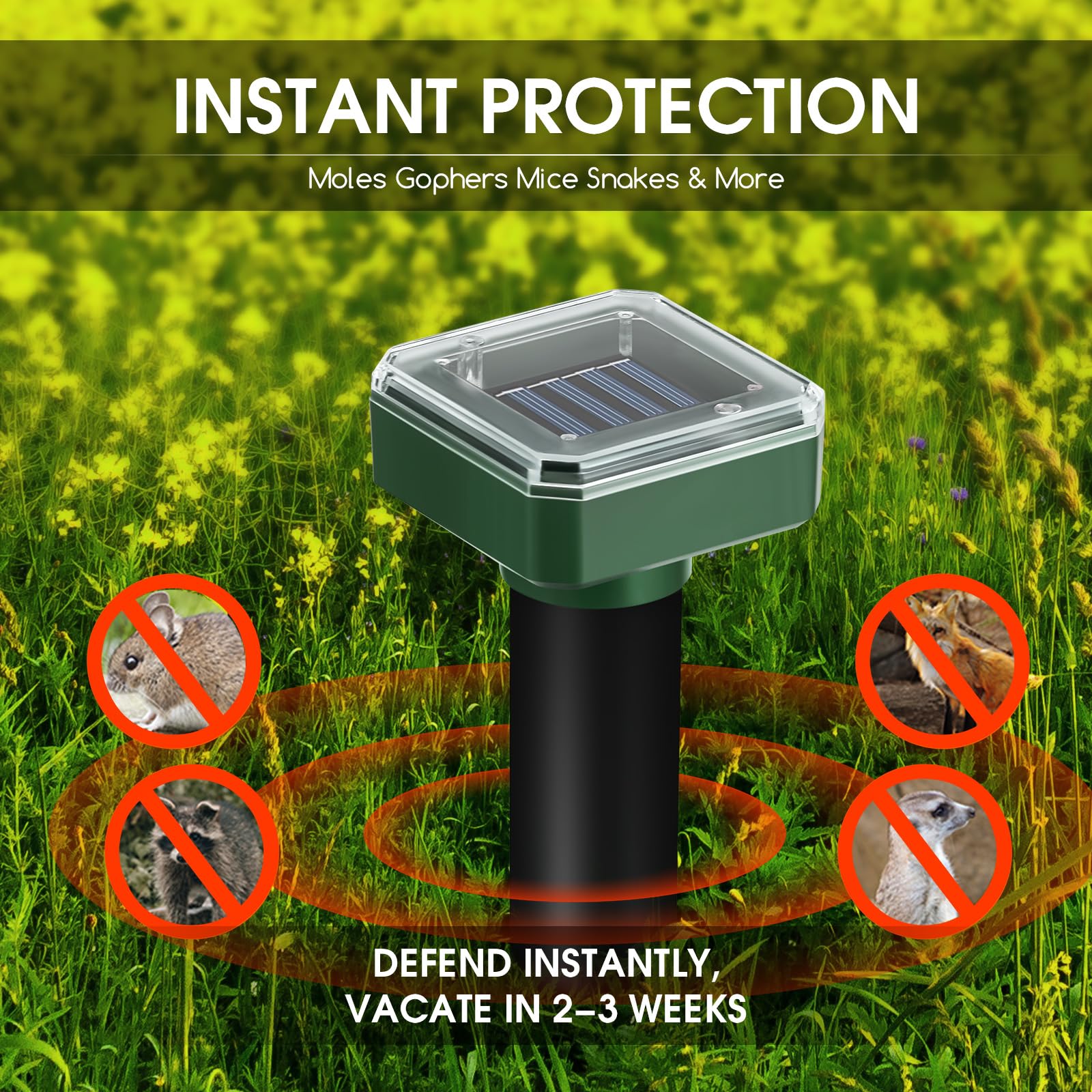 Mole Repellent Solar Powered Ultrasonic Gopher Repellent Groundhog Repeller Sonic Mole Deterrent Stake Vole Repellent Spikes Rodent Repellent for Lawns Yard, 8 Pack