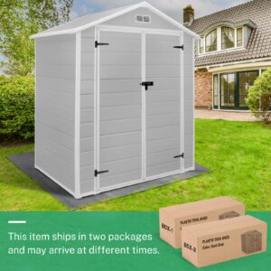 Seizeen 6x4.4ft Resin Shed with Floor, Waterproof Outdoor Plastic Garden Shed with Lockable Doors, Window & Vents, Outdoor Storage Shed for Storing Patio Furniture, Tools, Bike and Lawn Mower (Gray)