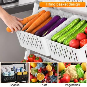 hatleues Fruit Vegetable Storage Basket, 4 Tier Fruit Storage Shelves with Removable Basket and Rolling Wheels,Kitchen Organizers and Storage Rack, Standing Utility Storage Cart (White, Four Layer)