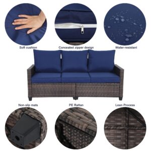 EortheX Patio Furniture Set, 3-Seat Outdoor Patio Couch Furniture Patio Wicker Sofa, All Weather Rattan Wicker Porch Furniture Anti-Slip Cushion