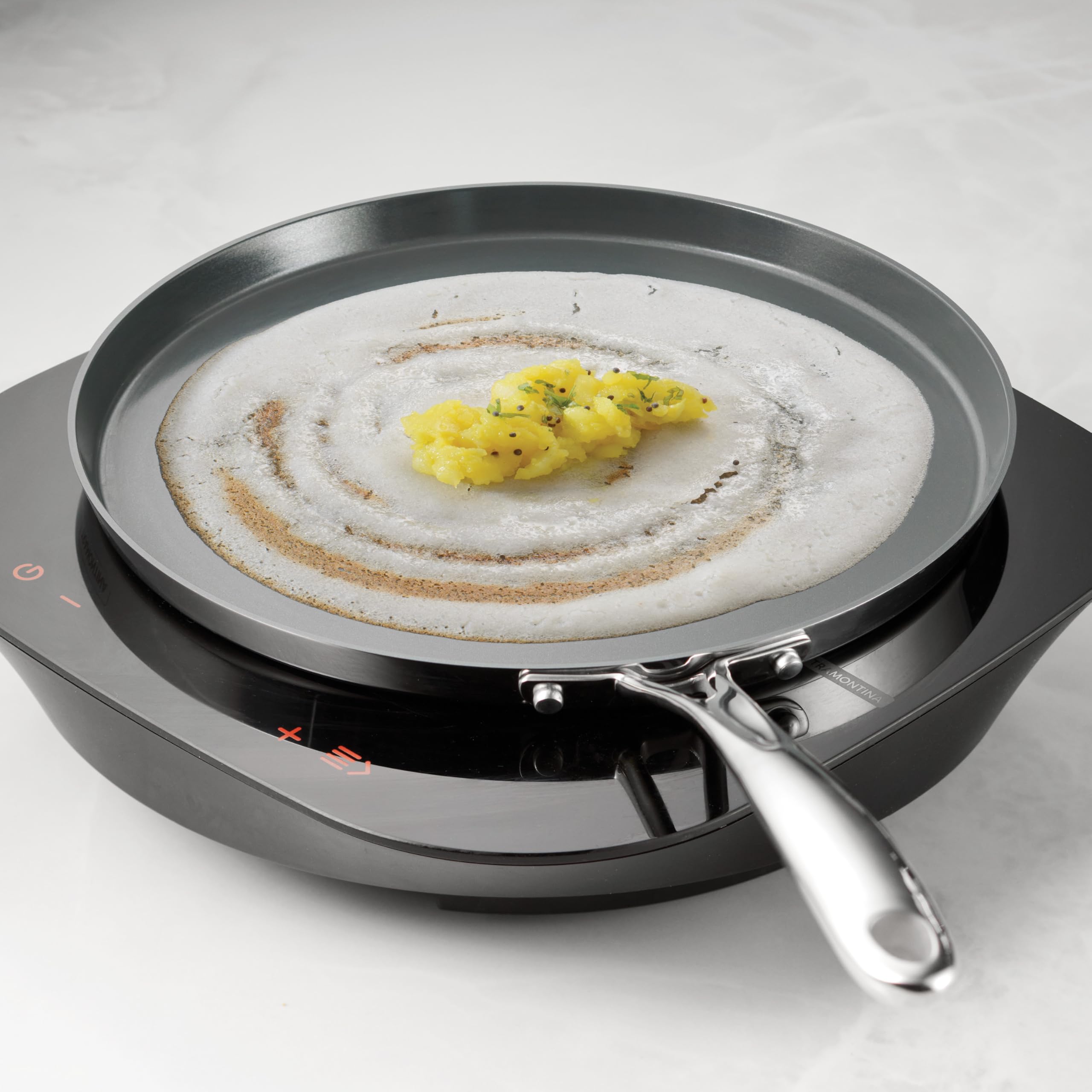 Tramontina Utsava 12-Inch Tri-Ply Clad Stainless Steel Ceramic-Coated Dosa Tawa, Non Stick Tava Pan for Roti, Crepe Pan, Comales para Tortillas, Pancake Griddle, Nonstick Flat Skillet