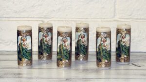 san jude saint judas st. tadeo gold baptism candle cirio vela for party favors candles 6pcs vela repujadas mi bautizo primera comunion confirmation embossed diy gift