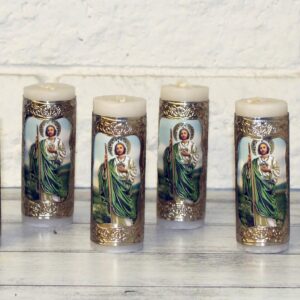 San Jude Saint Judas St. Tadeo Gold Baptism Candle Cirio Vela for Party Favors Candles 6pcs Vela repujadas Mi Bautizo Primera Comunion Confirmation Embossed DIY Gift