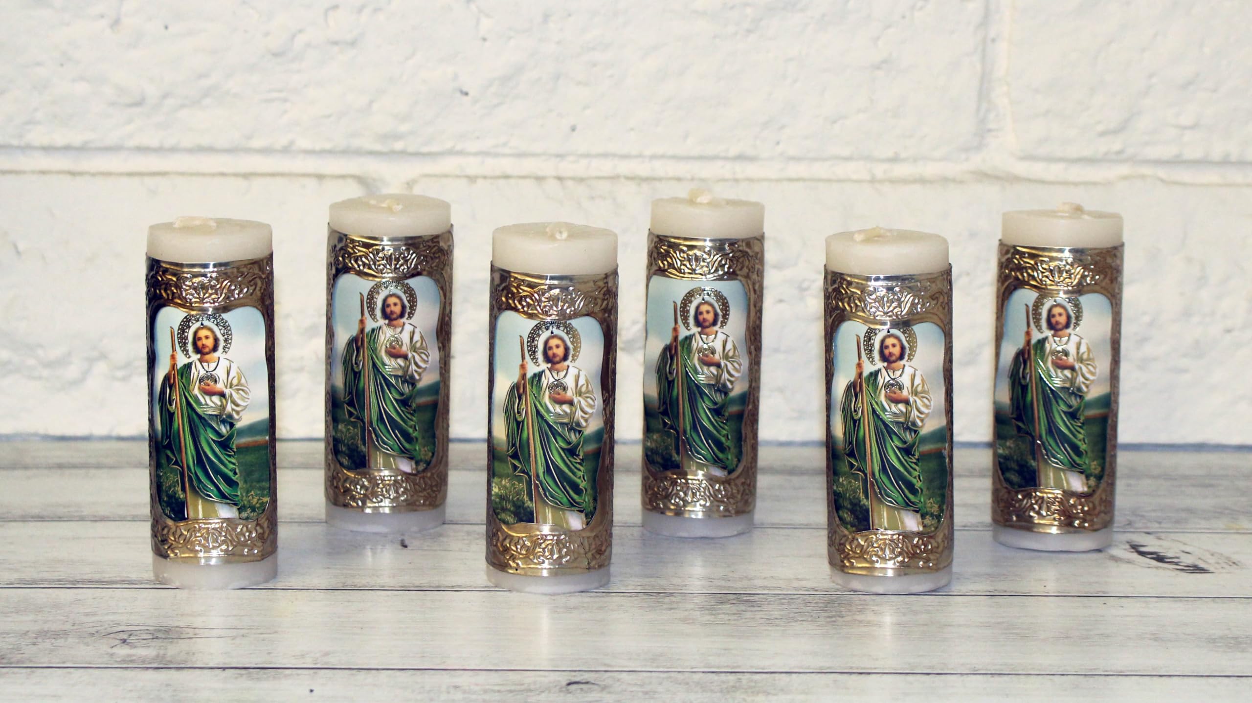 San Jude Saint Judas St. Tadeo Gold Baptism Candle Cirio Vela for Party Favors Candles 6pcs Vela repujadas Mi Bautizo Primera Comunion Confirmation Embossed DIY Gift