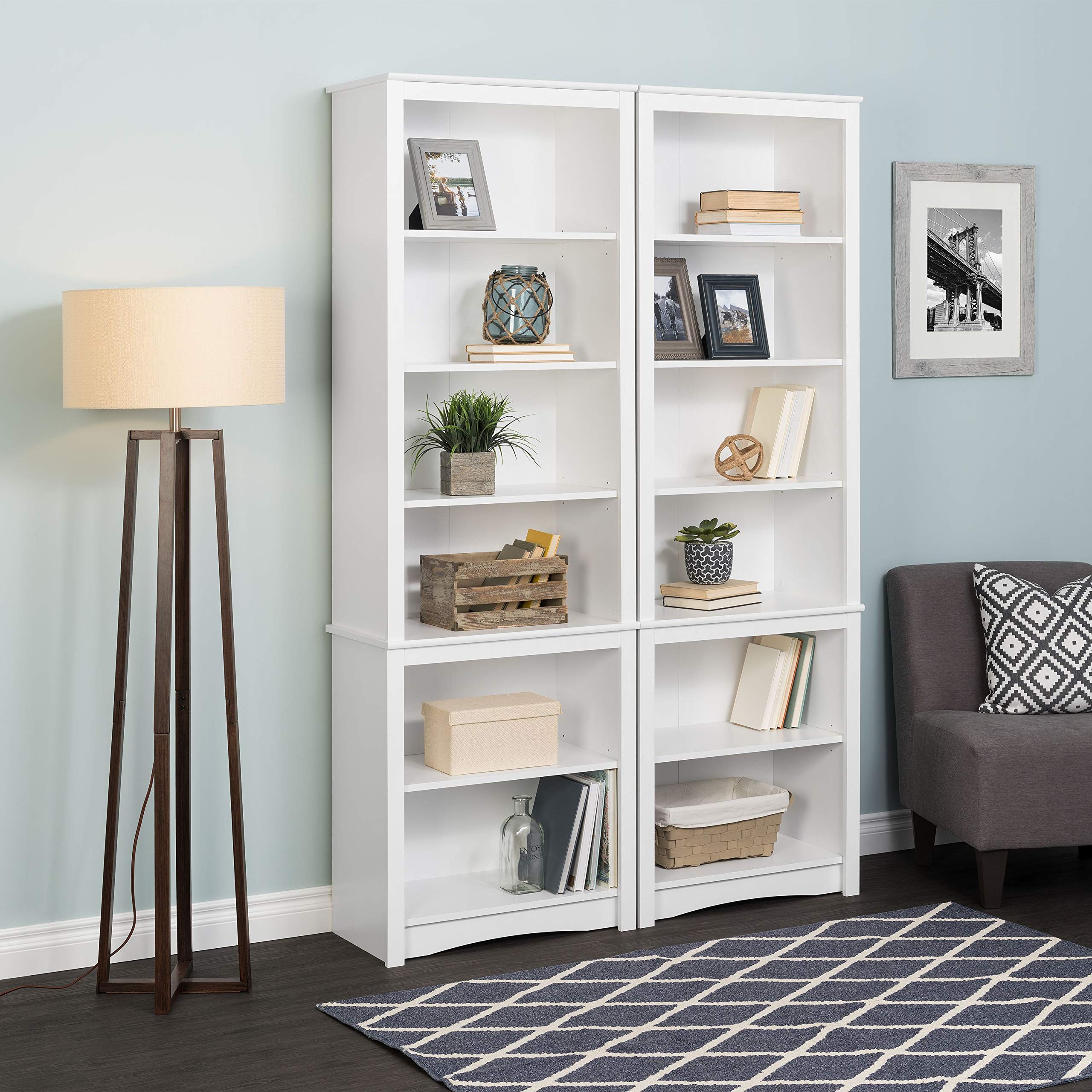 IKGH Home Office Modern 80" Tall Bookcase with Adjustable Shelves, White