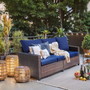 EortheX Patio Furniture Set, 3-Seat Outdoor Patio Couch Furniture Patio Wicker Sofa, All Weather Rattan Wicker Porch Furniture Anti-Slip Cushion