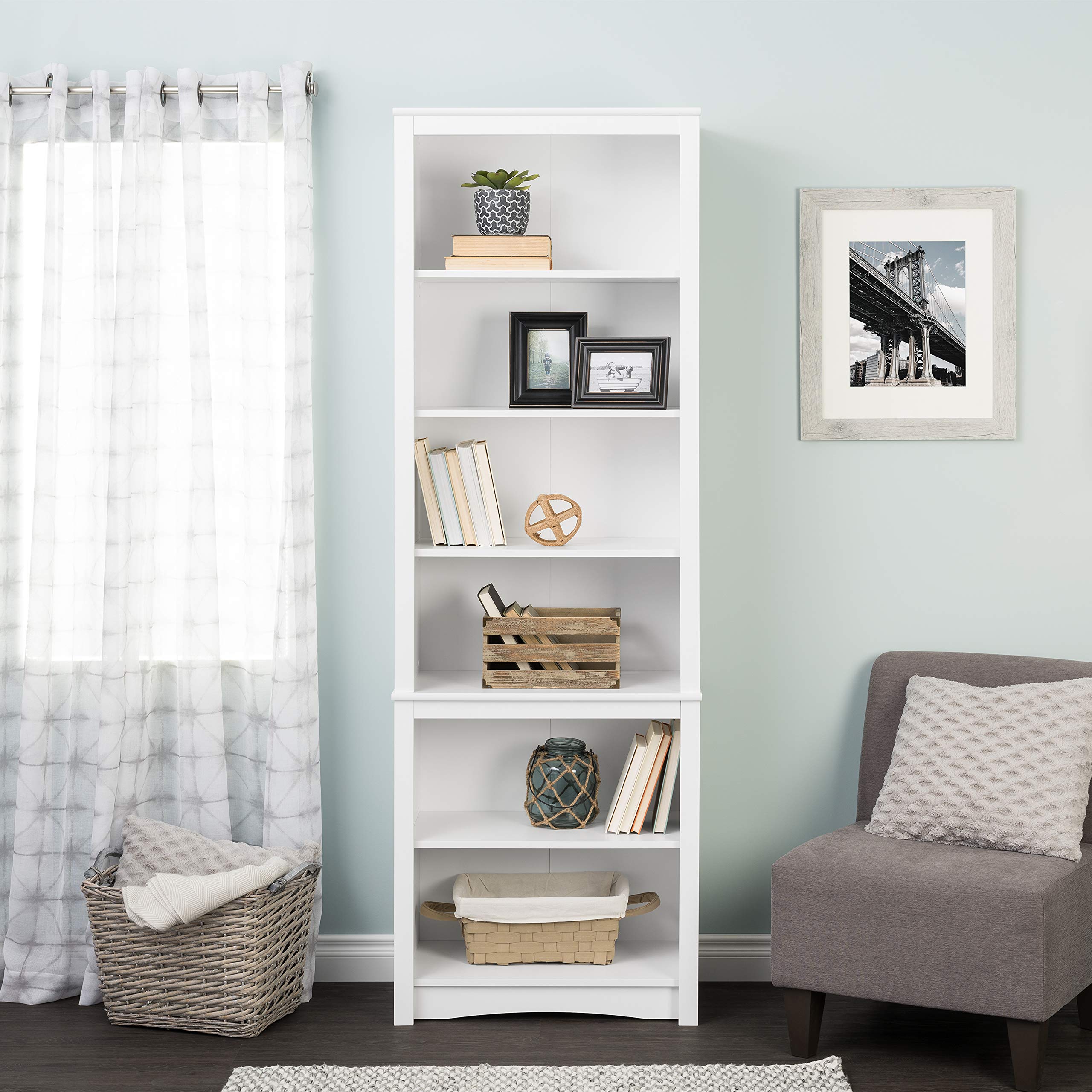 IKGH Home Office Modern 80" Tall Bookcase with Adjustable Shelves, White