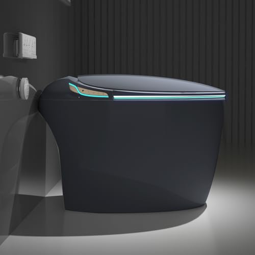 Wekuku Unique Smart Toilet With Bidet Built In, Intelligent One Piece Toilet For Modern Bathroom, Auto Open/Close Seat, Foot Sensor, Led Display, Night Light, Warm Water & Dryer, Grey