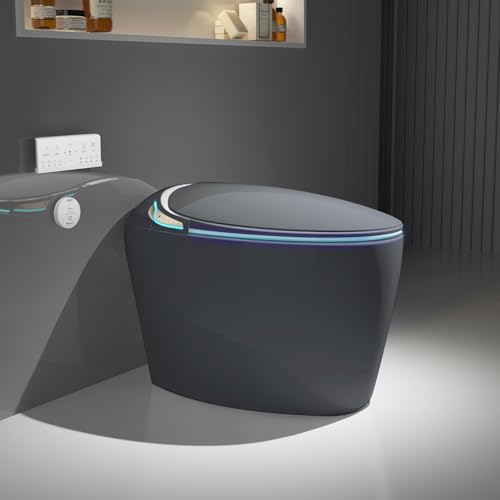 Wekuku Unique Smart Toilet With Bidet Built In, Intelligent One Piece Toilet For Modern Bathroom, Auto Open/Close Seat, Foot Sensor, Led Display, Night Light, Warm Water & Dryer, Grey