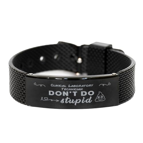 GIFTVILLE & SURPRISE Black Stainless Steel Bracelet, Don't Do Stupid, Engraved Gifts for Clinical Laboratory Technician Adjustable Link Bracelet