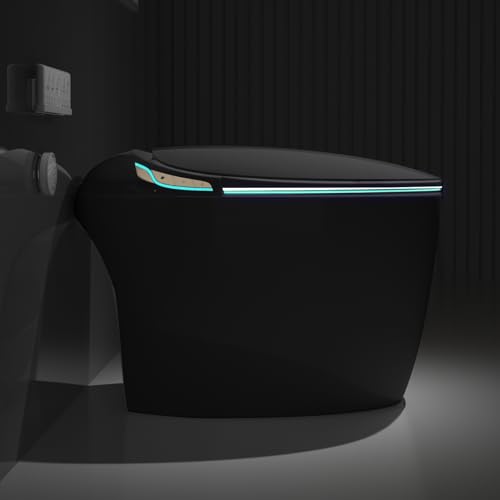 Star20XX Unique Smart Toilet With Bidet Built In, Intelligent One Piece Toilet For Modern Bathroom, Auto Open/Close Seat, Foot Sensor, Led Display, Night Light, Warm Water & Dryer, Black