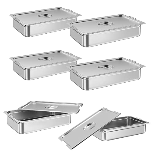 TrailBlaze 6 Pack Full Size Food Pan, Commercial Catering Hotel Pan, [Nsf Certified] Stainless Steel 4 Inch Deep Anti-Jamming Steam Table Pan(Handle & cover)