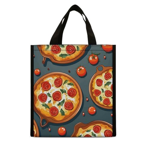 QWHJK Foldable Carry Insulated Bag,Pizza Food Print Hand-held Picnic Insulated Bag,casual Folding Insulated Bag