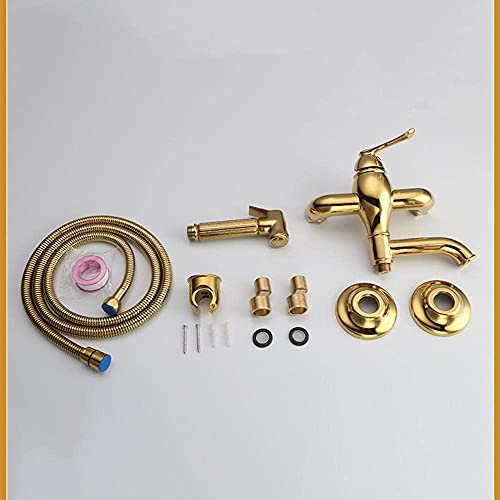 XFNVXC Shower Head Wall Mounted Bathroom Toilet Bidet Mixer Spray Kit Golden Single Handle Sprayer Toilet Bidet Shower Head Bathroom Shower Bidet Taps Spray Toilet Cleaning Faucet B (A)