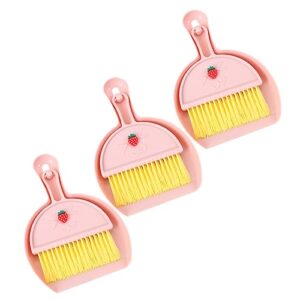 kombiuda 3 sets mini desktop broom mini whisk broom screen cleaning brush keyboard cleaner computer cleaning brush keyboard cleaning kit broom and dustpan dustpan and pink plastic