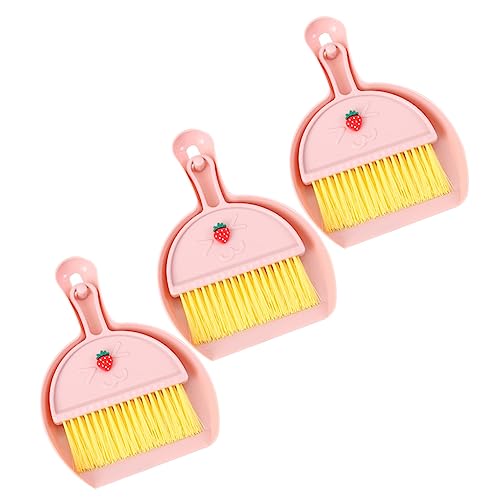 KOMBIUDA 3 Sets Mini Desktop Broom Mini Whisk Broom Screen Cleaning Brush Keyboard Cleaner Computer Cleaning Brush Keyboard Cleaning Kit Broom and Dustpan Dustpan and Pink Plastic